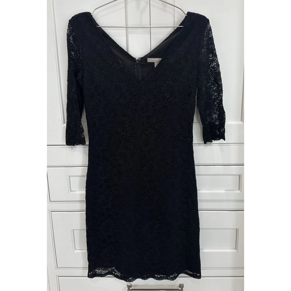 Banana Republic Black Lace V Neck Cocktail Dress Size 6 LBD Party